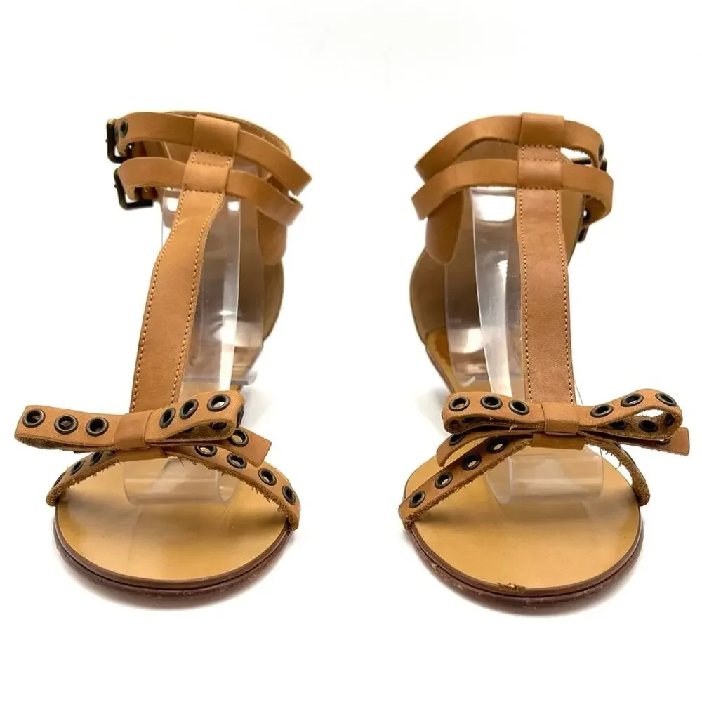 NEW - Red Valentino sandals eyelet bow double buckle closure sz 39.5 cognac tan